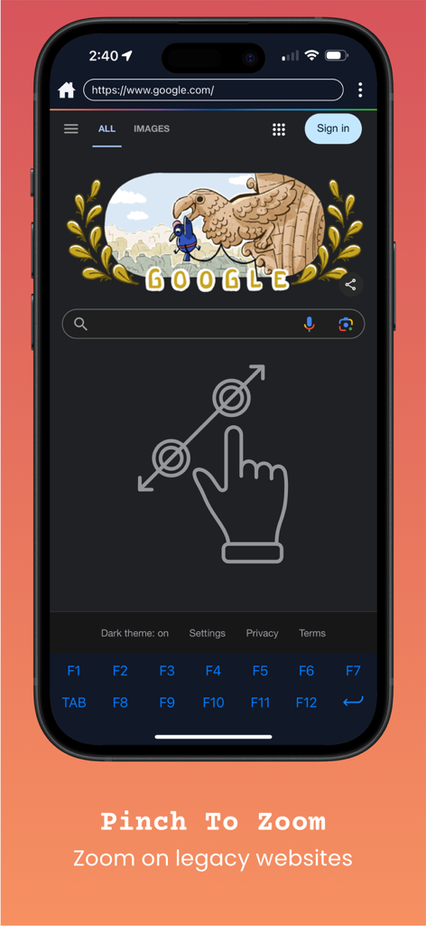 FKeys + Tab - FKeys plus Tab app interface with pinch to zoom on legacy websites
