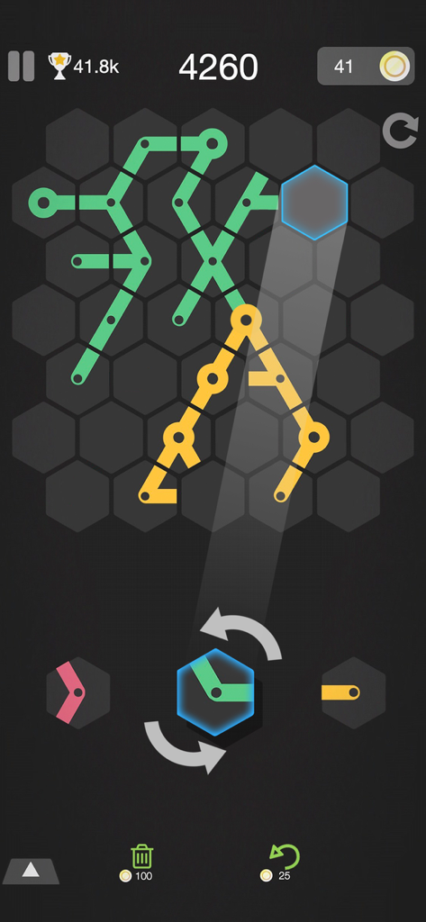 Metro Puzzle  - 1010 hexa - Pantalla del juego móvil Metro Puzzle 1010 Hexa con bloques hexagonales y líneas de mapa de metro en modo oscuro.