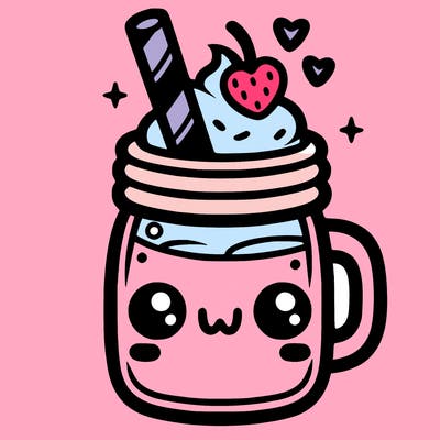 kawaii milkshake in a mason jar mug , black thin lines, no shadding,