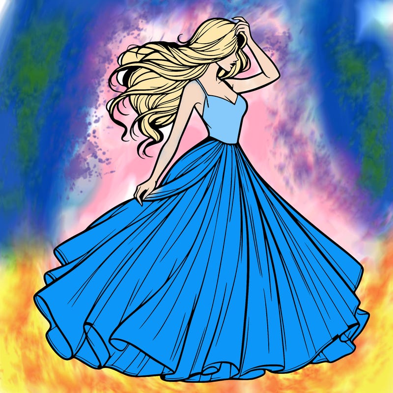 realistic woman with dress flowing in the wind