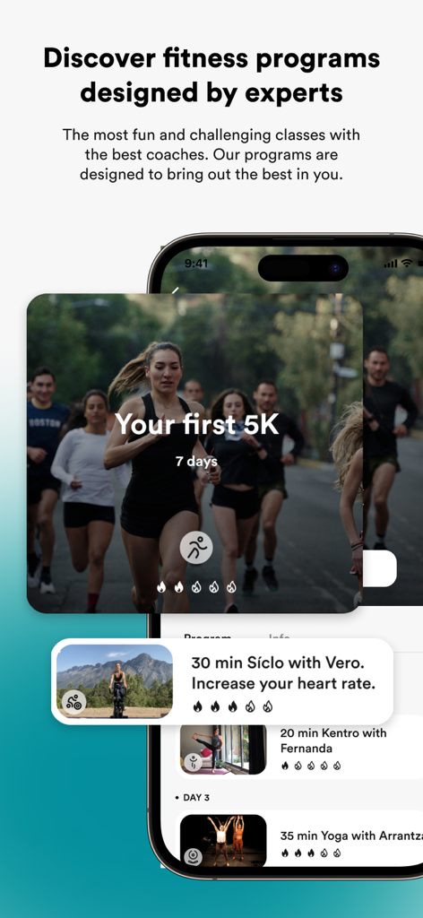 Mobile interface of Siclo app featuring professional fitness programs and diverse workout classes