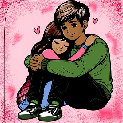 realistic girl hugging realistic guy