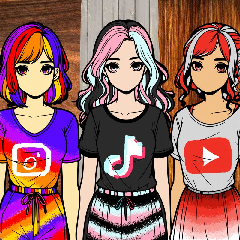 three realistic girls standing up