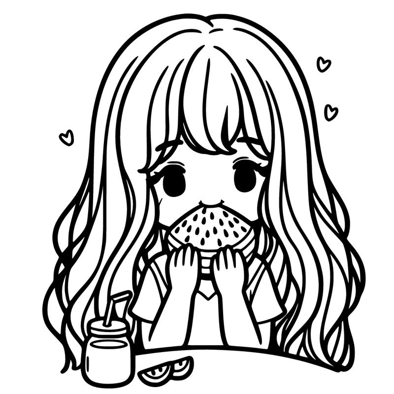 a long hair of girl is eating waterfruit