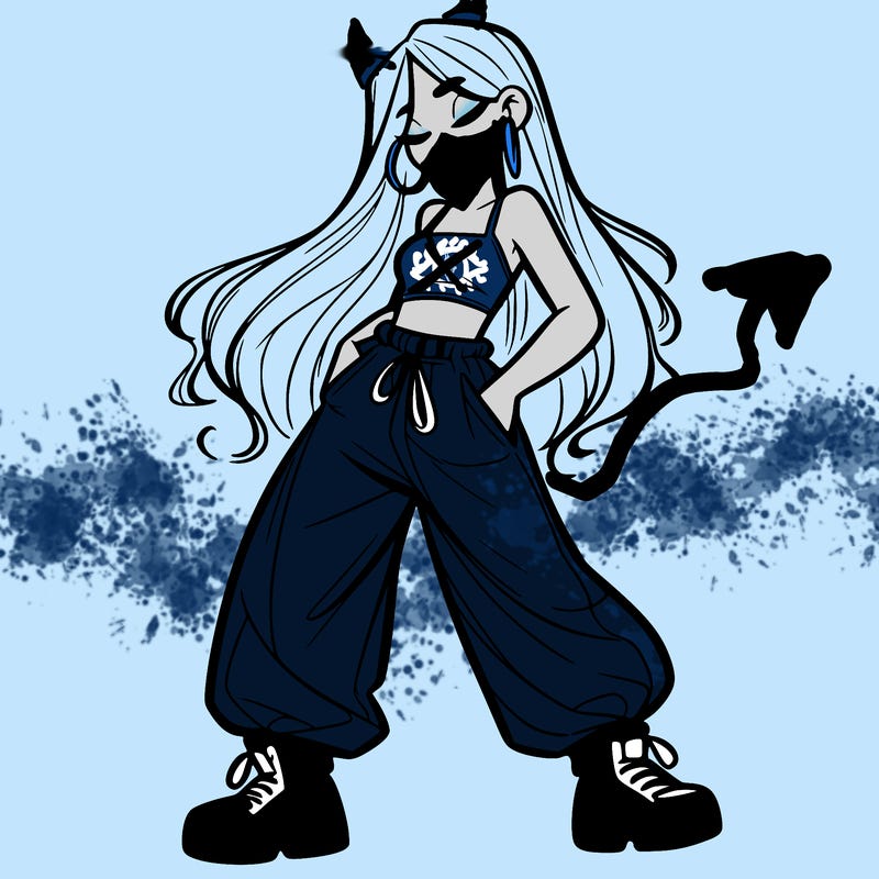 girl in baggy pants crop top and long hair