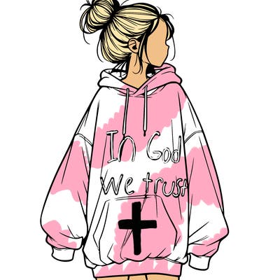 realistic girl with a oversized sweatshirt on and a bun