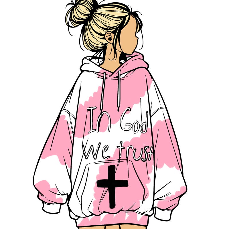 realistic girl with a oversized sweatshirt on and a bun