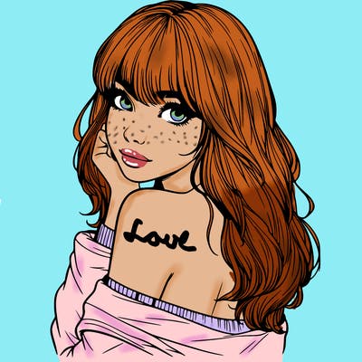 realistic girl with bangs looking over her shoulder