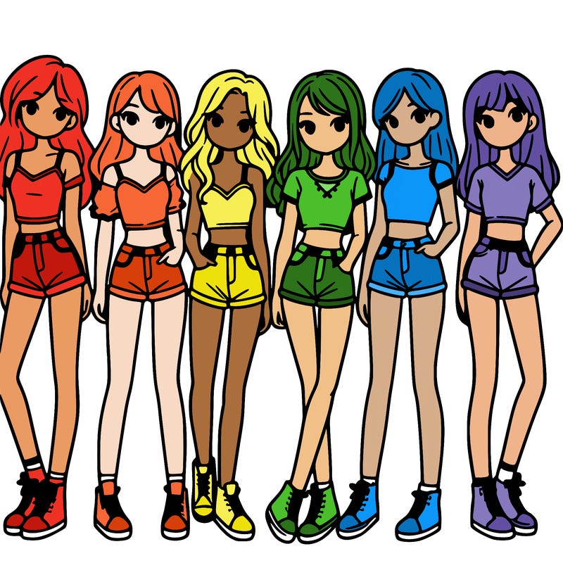 a group of girls wearing crop tops and shorts