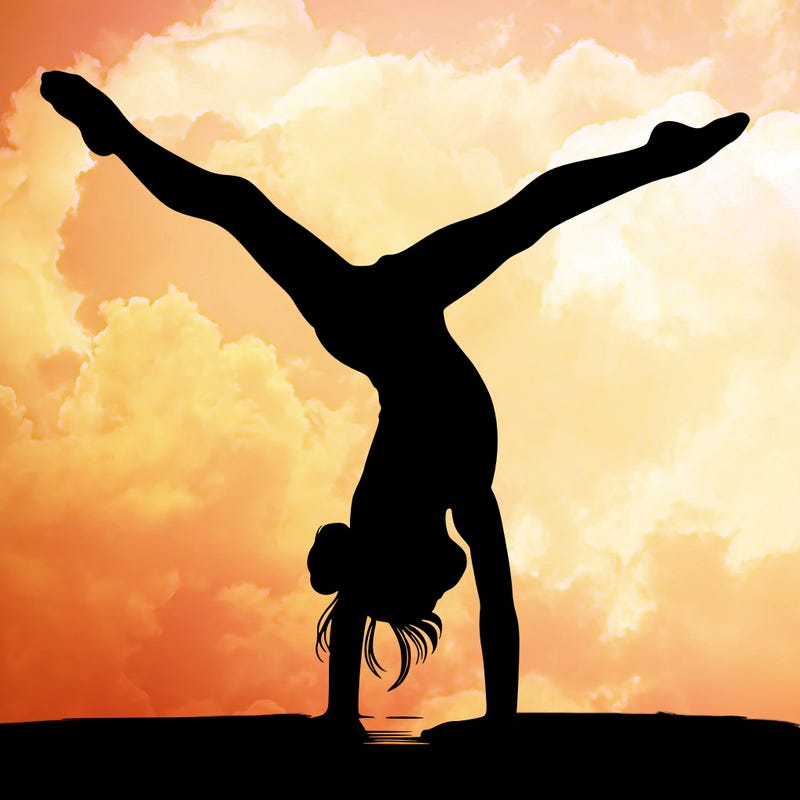 realistic gymnastic hand stand girl in four splits