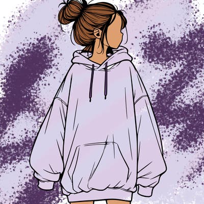 realistic girl with a oversized sweatshirt on and a bun