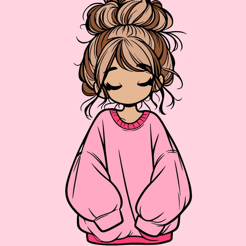 girl with baggy sweatshirt and messy bun