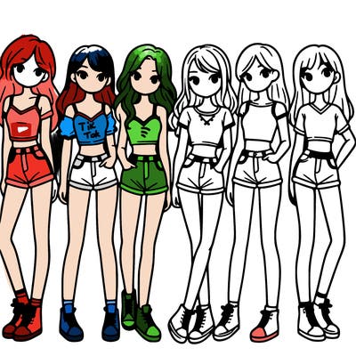 a group of girls wearing crop tops and shorts