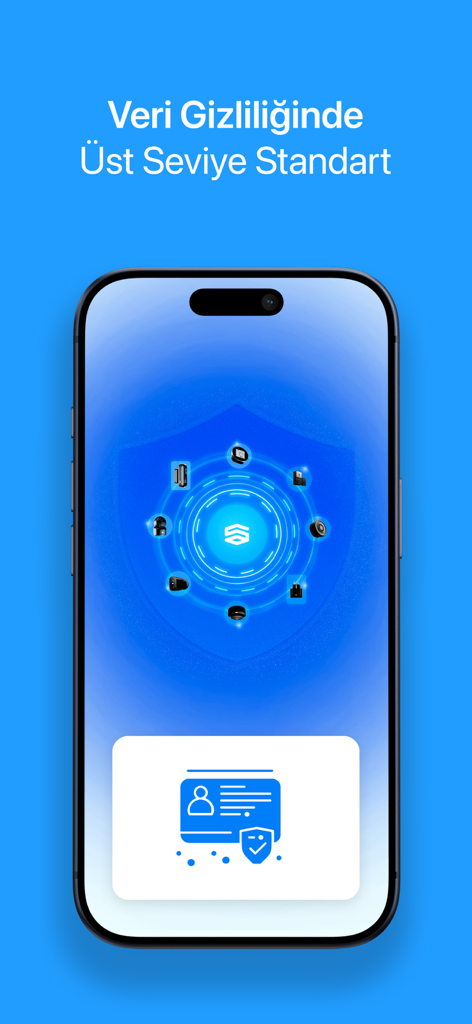 Şımart - A smartphone screen displaying the Simart app interface focusing on high level data privacy and secure smart home device management.