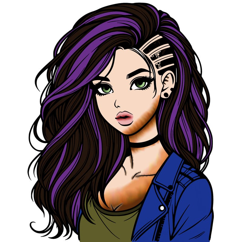 realistic beautiful girl with long hair and punk style