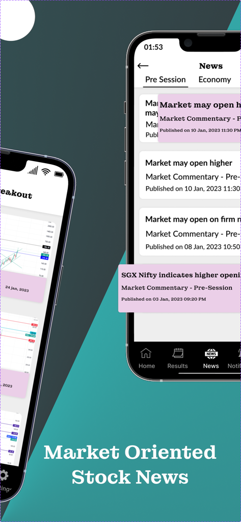 AI based swing Trading Tips - Écran de smartphone affichant les actualités boursières orientées marché et les mises à jour avant séance