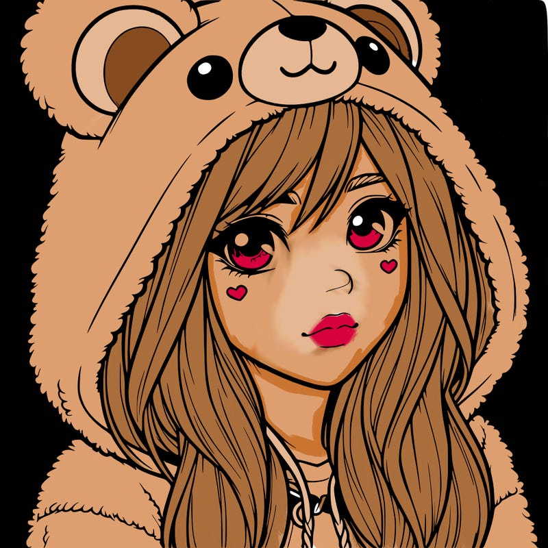 realistic girl in a bear hoodie