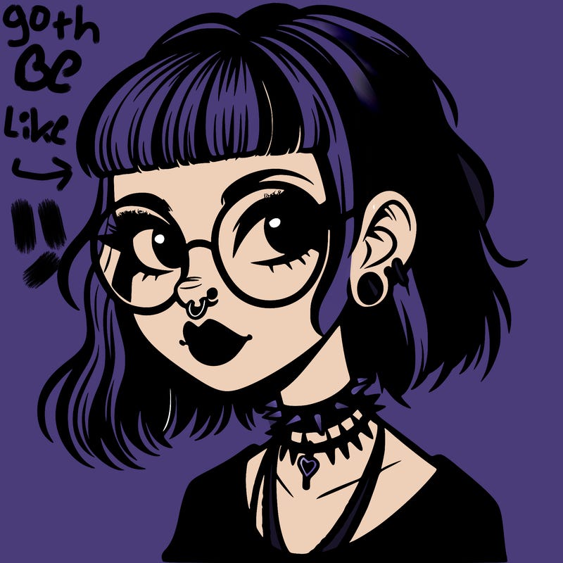 gothic girl with a mullet and glasses