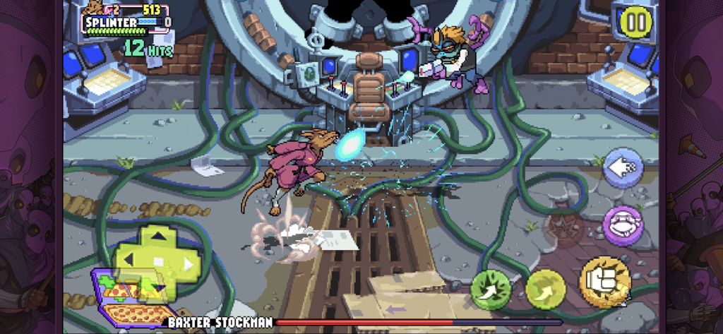 TMNT:Shredder’s Revenge Mobile - TMNT Shredders Revenge 모바일에서 Baxter Stockman과 싸우는 Splinter 사부