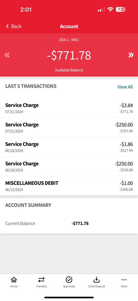 BHI Connect mobile banking app interface showing account balance and a list of recent transactions.