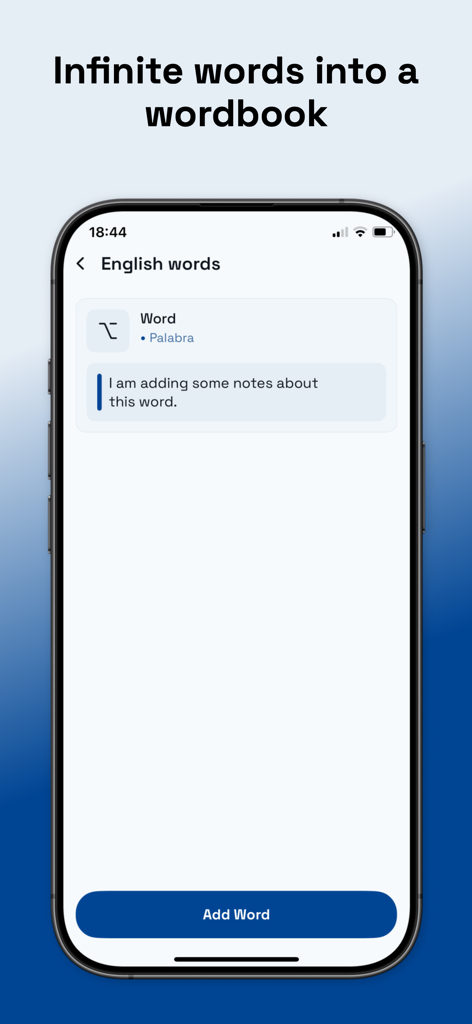 My Pocket app dictionary interface showing a word entry with translations and personal notes