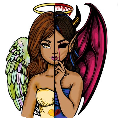 realistic angel half demon