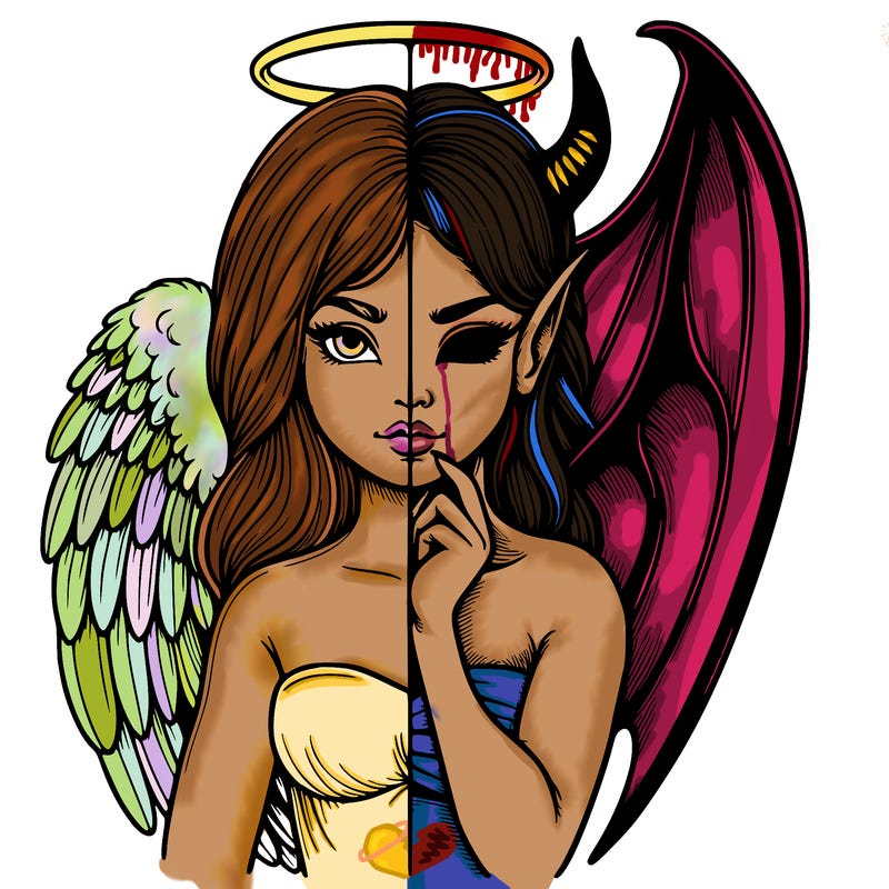 realistic angel half demon