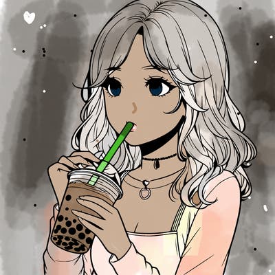 realistic girl drinking boba tea