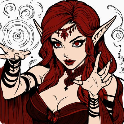 realistic scary beautiful elf sorceress casting spell