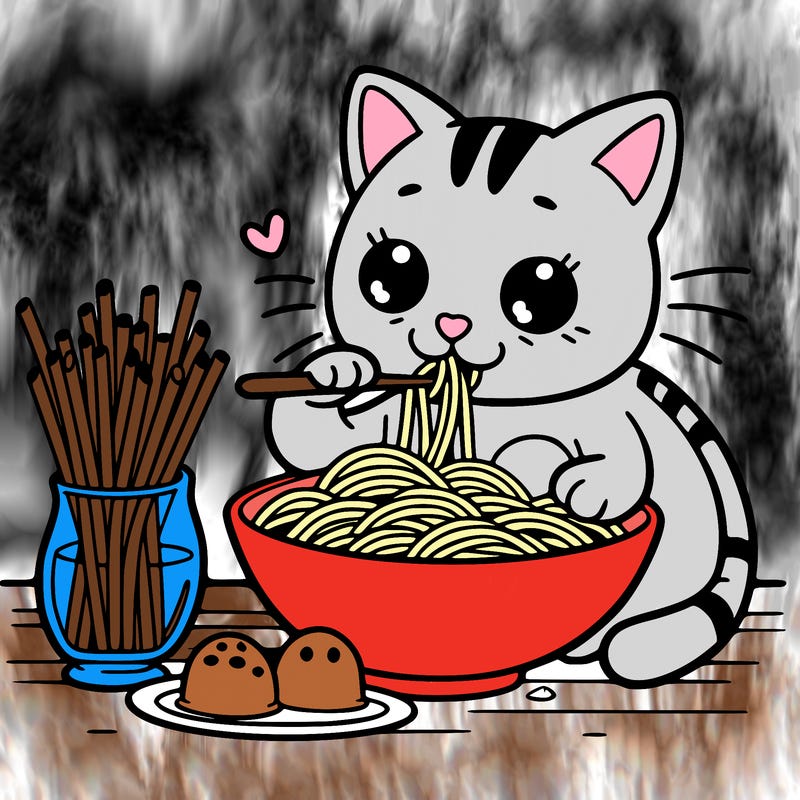italian cat eating pasta