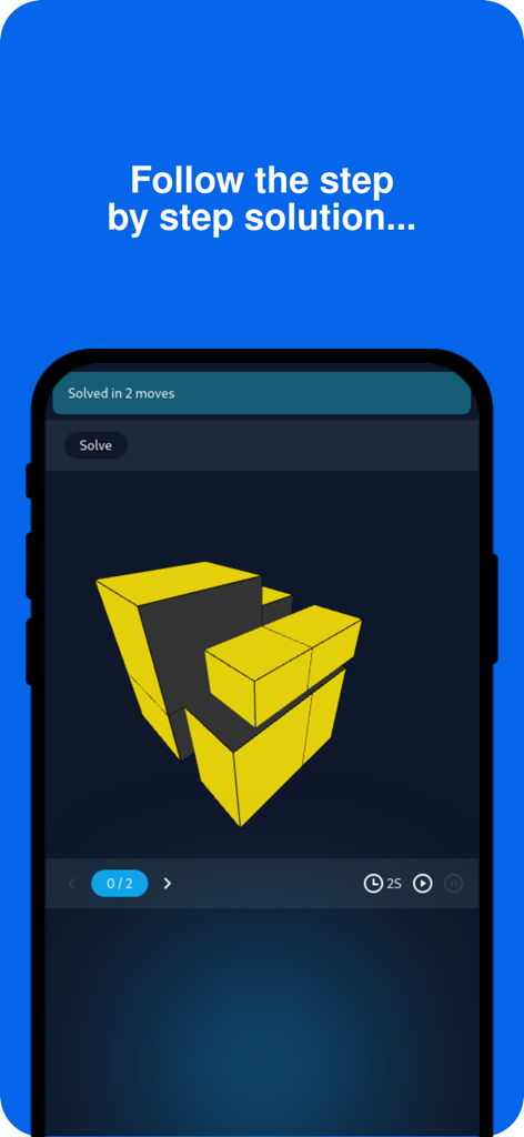 Cube Solver 3D - Solução passo a passo para um cubo espelho 3D em uma tela de celular