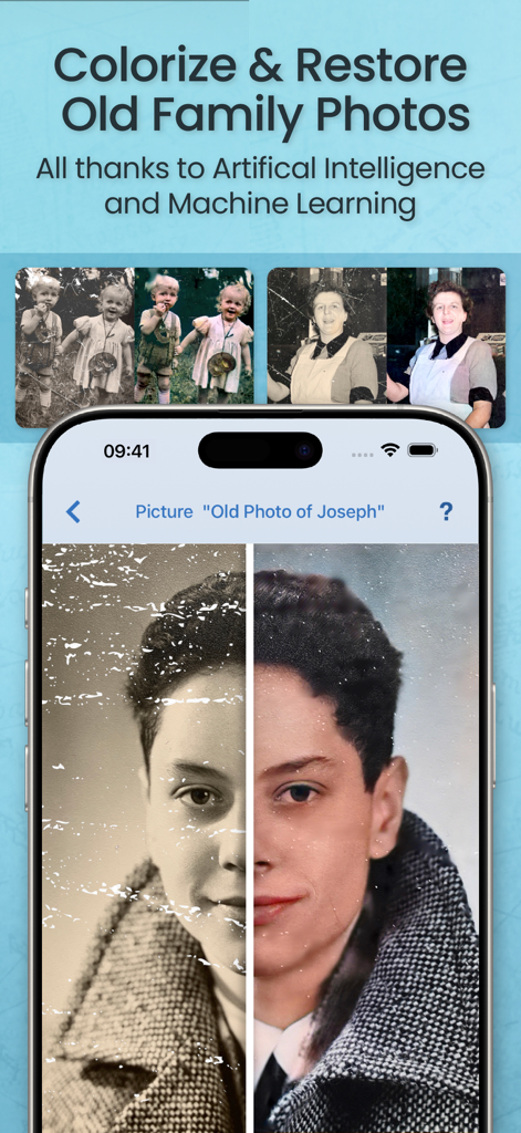 KI-Funktion zur Fotokolorierung und -restaurierung in der MobileFamilyTree 11 App