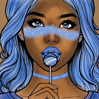 a realistic girl with a lollipop in her mouth