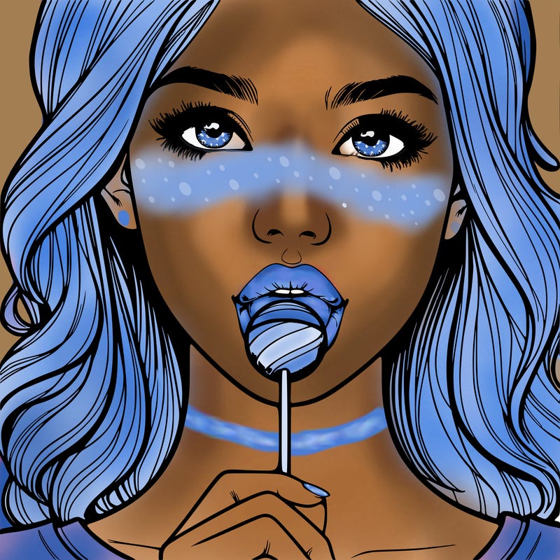 a realistic girl with a lollipop in her mouth