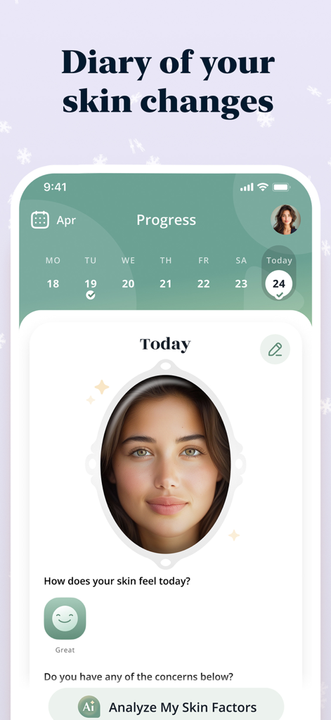 Luvly: Face Yoga Exercises - Uma interface móvel para rastrear mudanças na pele e analisar fatores da pele no aplicativo Luvly face yoga.