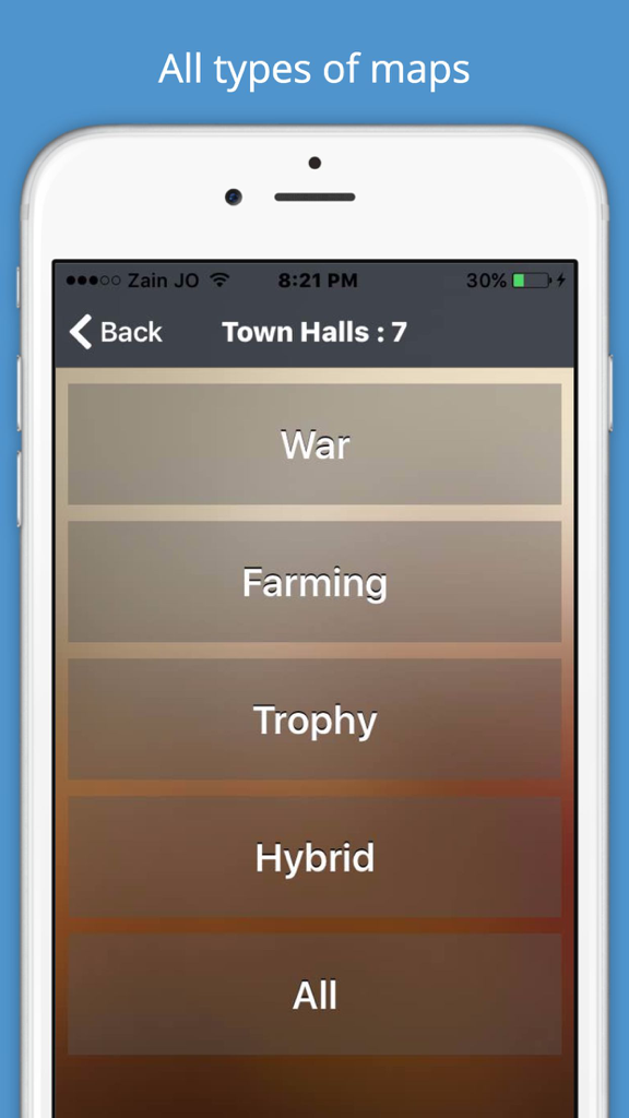 COC Maps and Layouts - for Clash of Clans - Clash of Clans layout categories for Town Hall 7 including War Farming and Trophy maps