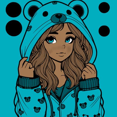 realistic girl in a animal pjs hoodie