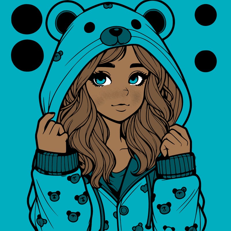 realistic girl in a animal pjs hoodie