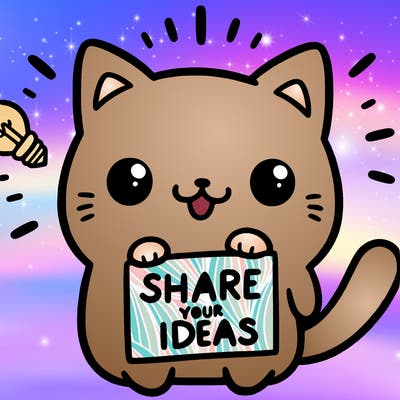 a cute cat saying share your ideas