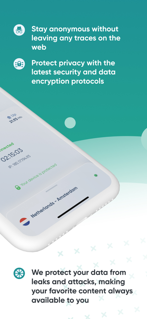 Lemon VPN - Lemon VPN app interface highlighting online anonymity and data encryption features.