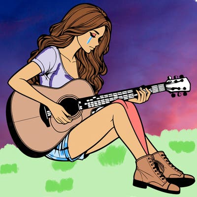 realistic woman play guitar
