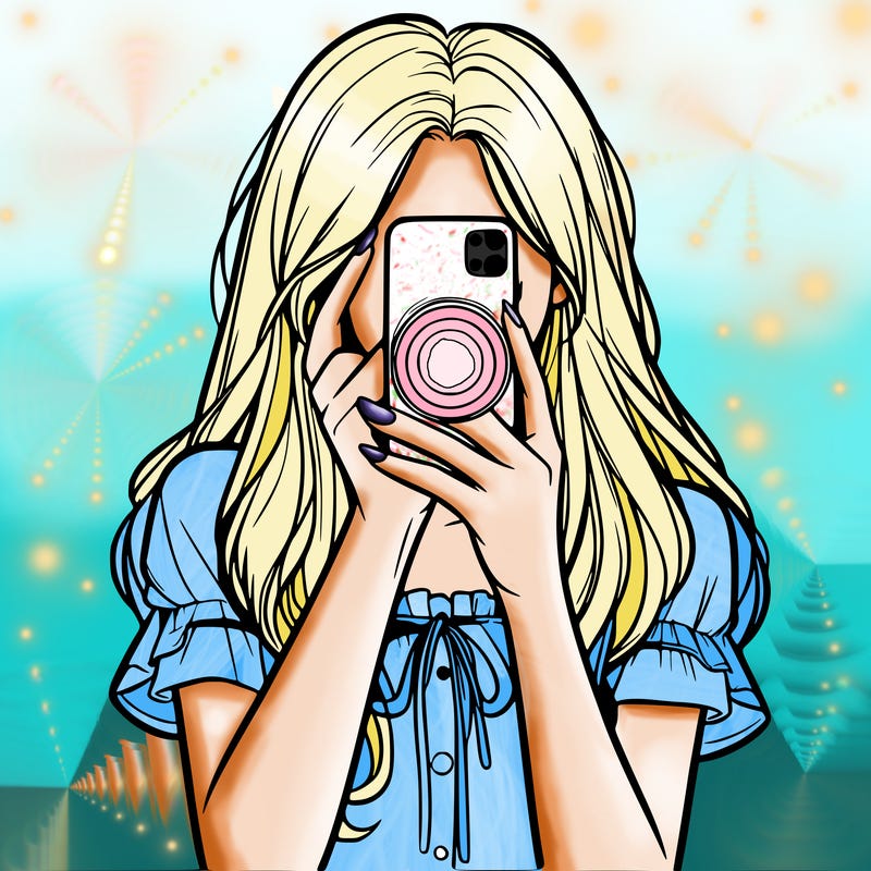 a realistic girl holding her phone taking pictures