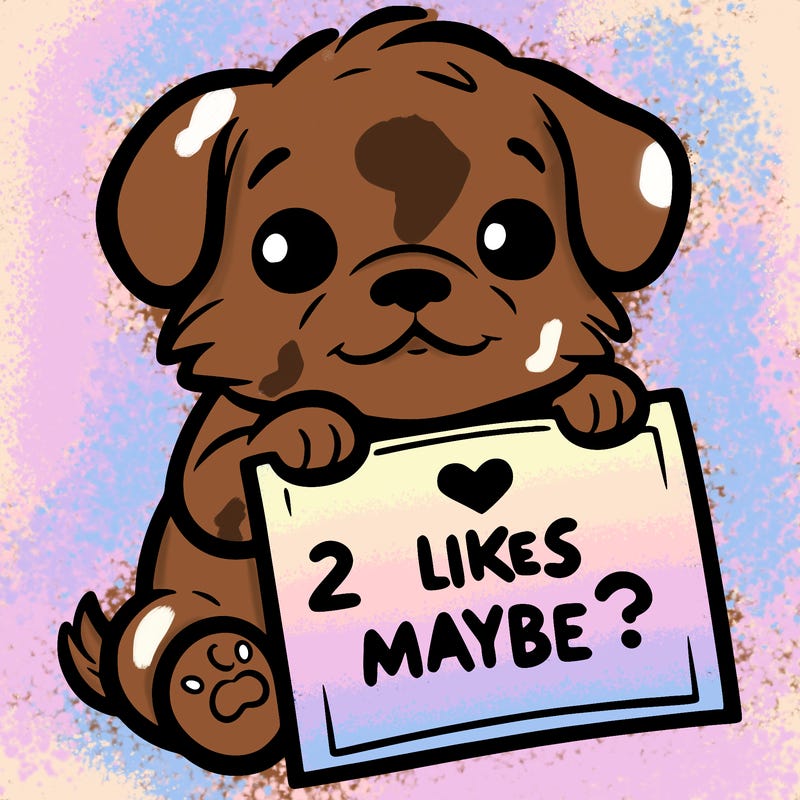a puppy holding a sign that says 2 likes maybe?
