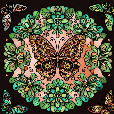 mandala round butterflies