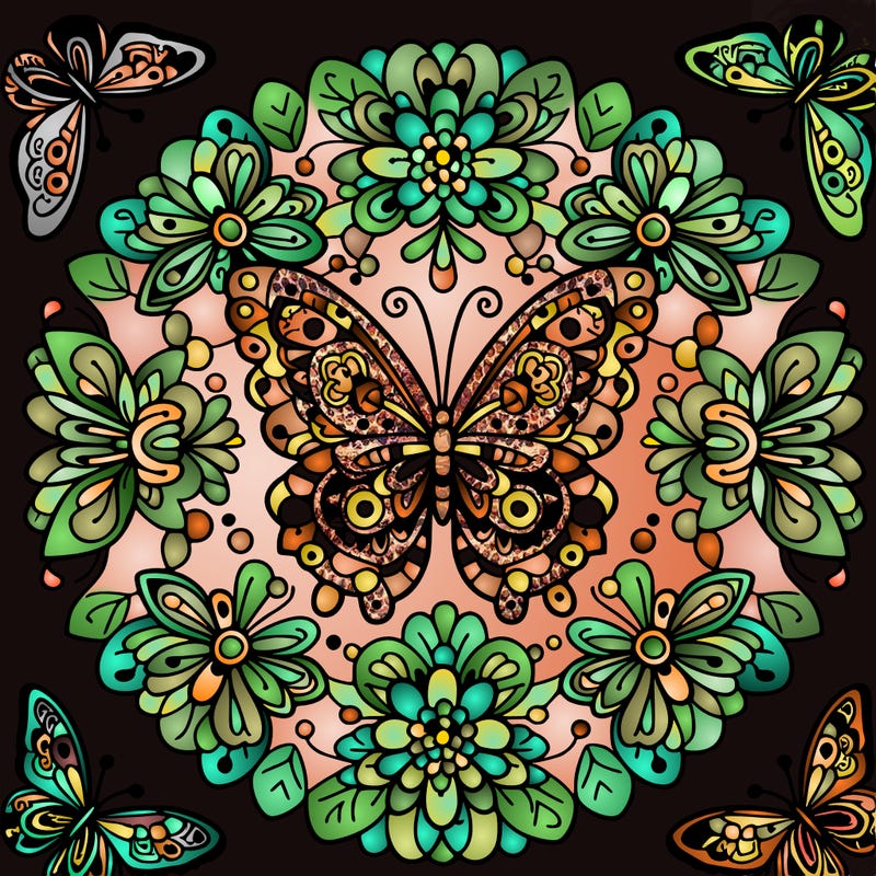mandala round butterflies