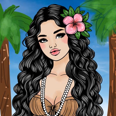 realistic beautiful hawaiian woman,long dress,haku lei, lips