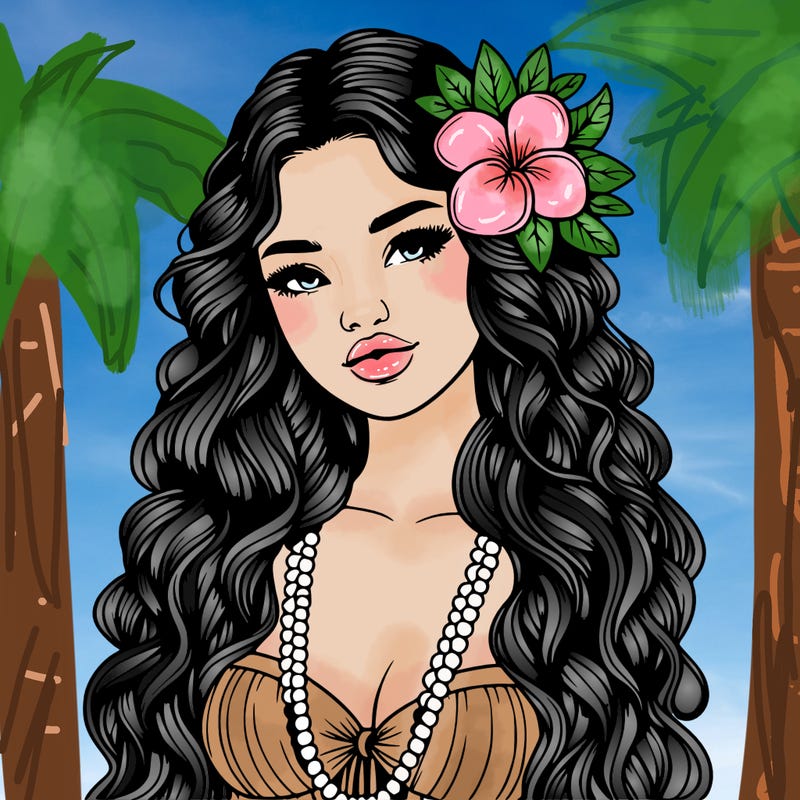 realistic beautiful hawaiian woman,long dress,haku lei, lips