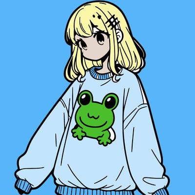 girl wearing frogging sweatshirt