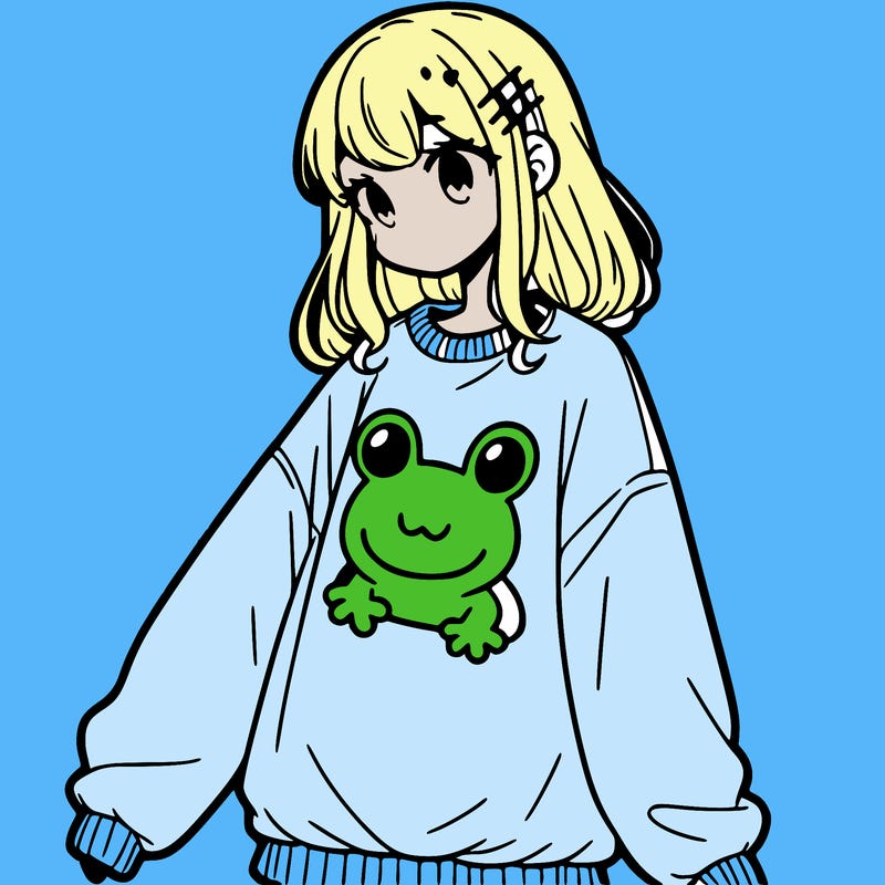 girl wearing frogging sweatshirt