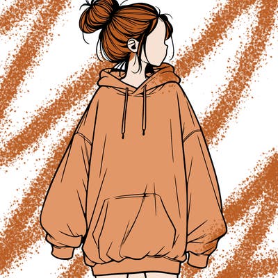 realistic girl with a oversized sweatshirt on and a bun